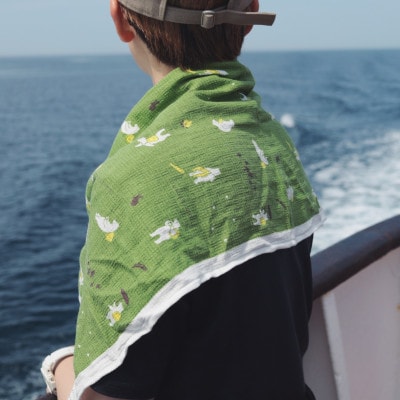 知床トコさん×kontex トラベルフェイスタオル(ブルー)1枚 綿100% 日本製