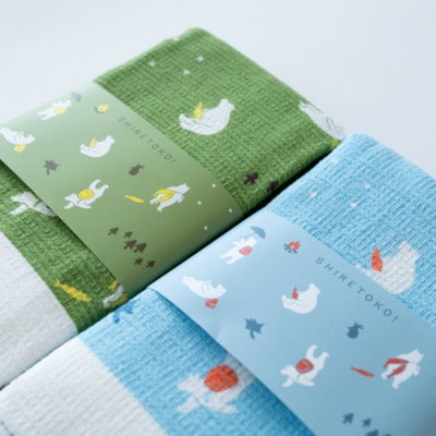 知床トコさん×kontex トラベルフェイスタオル(ブルー)1枚 綿100% 日本製