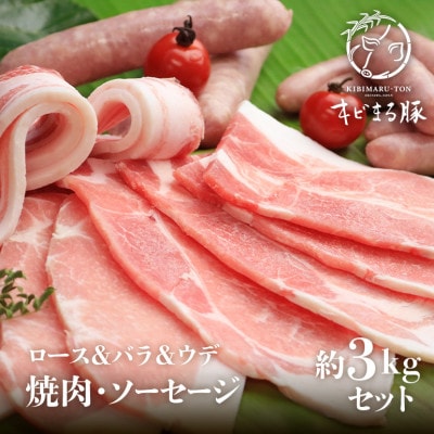 【沖縄県ブランド豚】キビまる豚　ロース&バラ&ウデ　焼肉・ソーセージ　3kgセット　小分けパック