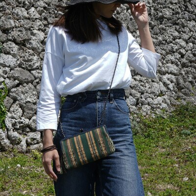 shuriori minibag 深緑 手織りの首里道屯織ミニバッグ