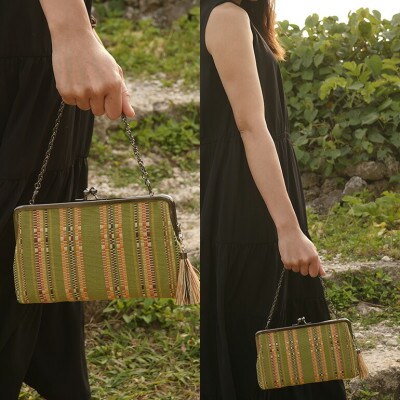 shuriori minibag 黄緑 手織りの首里道屯織ミニバッグ
