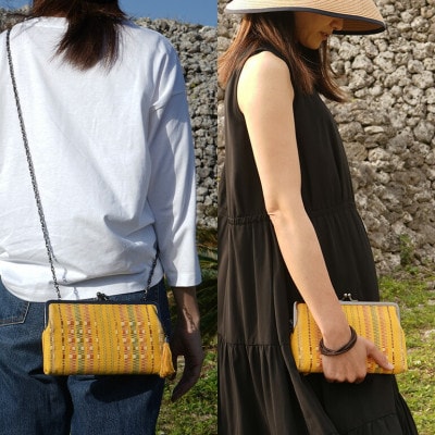 shuriori minibag 黄色 手織りの首里道屯織ミニバッグ