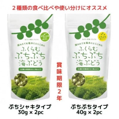 ふくらむぷちぷち 海ぶどう 塩水タイプ 140g 2種 各2パック お試しセット 食べ比べ