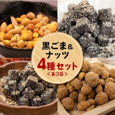 4種詰合せ 黒ゴマ黒糖きな粉/メープル ピーナッツ黒糖豆 スパイシーミックスナッツ ミニパック12袋