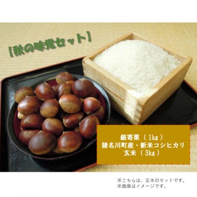 【秋の味覚セット】銀寄栗1kg・猪名川町の令和6年産　コシヒカリ(玄米)3kg詰め合わせ