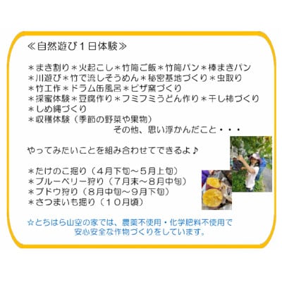 『とちはら山空の家』自然遊び一日体験チケット　1枚(1名様分)