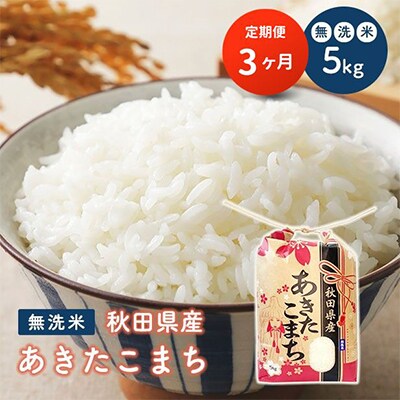 【毎月定期便】秋田県産あきたこまち 無洗米 5kg 全3回