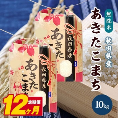 【毎月定期便】秋田県産あきたこまち無洗米10kg(5kg×2袋)全12回
