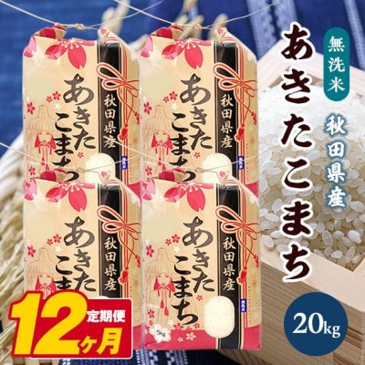 【毎月定期便】秋田県産あきたこまち無洗米20kg(5kg×4袋)全12回