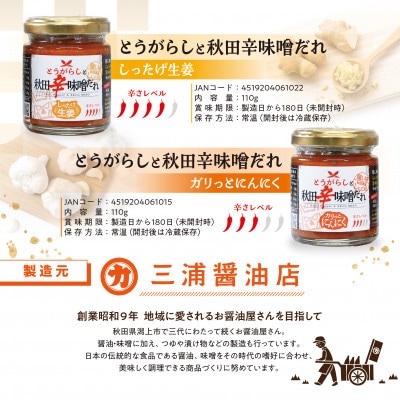 『とうがらしと秋田辛味噌だれ』 【しったげ生姜】【ガリっとにんにく】各2個セット(計4個)