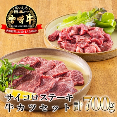 宮崎牛サイコロステーキ&牛カツカットお肉セット 合計700g　mi-681