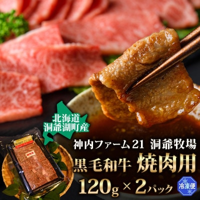 北海道 洞爺湖町産 黒毛和牛 焼肉用 120g×2パック 神内ファーム21 洞爺牧場 神内和牛