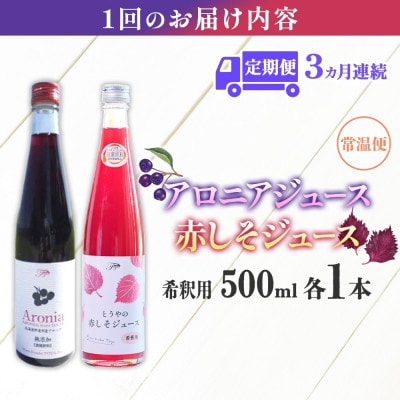 【毎月定期便】北海道産 赤しそジュース&アロニアジュース[500ml 各1本]全3回
