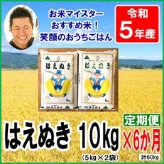 【発送月固定定期便】＜4月発送開始＞【令和5年産】山形県産はえぬき10kg(5kg&times;2袋)全6回