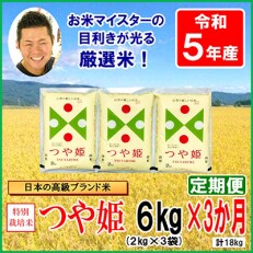 【発送月固定定期便】&lt;11月発送開始&gt;【令和5年産】特別栽培米つや姫6kg(2kg&times;3袋)全3回