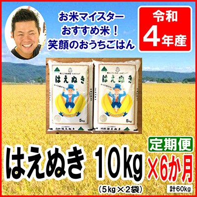 2022年11月発送開始『定期便』【令和4年産】山形県産はえぬき 5kg×2袋 計10kg全6回