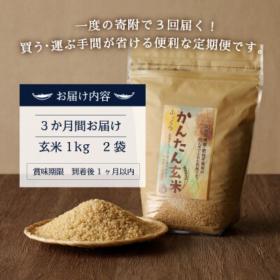 【定期便3回】かんたん玄米 無農薬 肥料不使用 2kg×3回(a54-002)