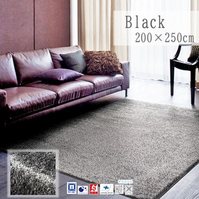 【200×250cm】ネオグラス 　カーペット 　ラグ　　カラー:ブラック
