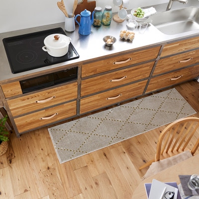 【45×180cm】洗える おしゃれなキッチンマット ラグ(ポント) ベージュ