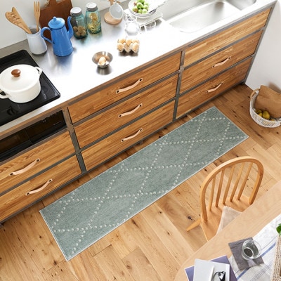 【45×180cm】洗える おしゃれなキッチンマット ラグ(ポント) ブルーグレー