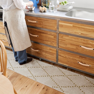 【45×240cm】洗える おしゃれなキッチンマット ラグ(ポント) ベージュ