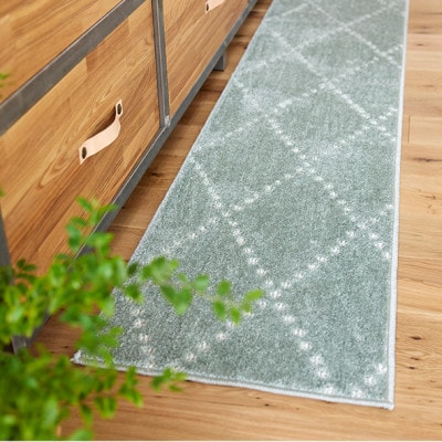 【45×240cm】洗える おしゃれなキッチンマット ラグ(ポント) ブルーグレー