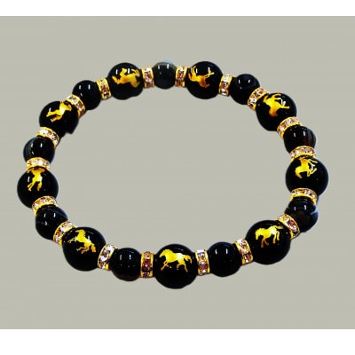 万事馬九行く(うまくいく)九頭の馬・黒天眼石ブレスレット