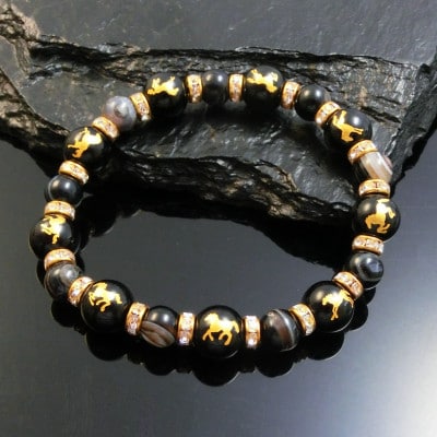 万事馬九行く(うまくいく)九頭の馬・黒天眼石ブレスレット