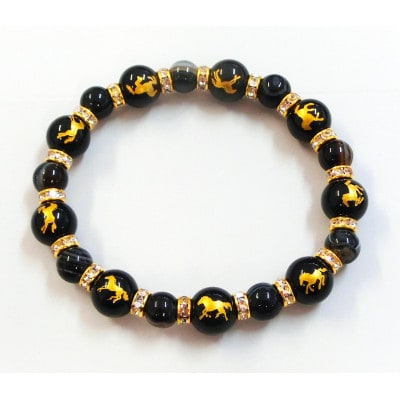 万事馬九行く(うまくいく)九頭の馬・黒天眼石ブレスレット