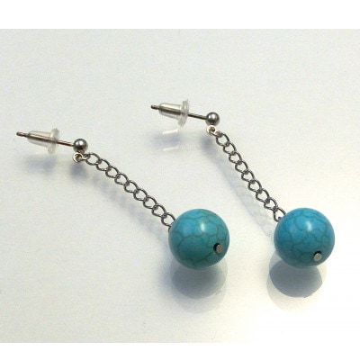 ターコイズブルーのSwing10mm玉ピアス