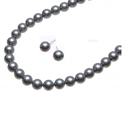 貝パールネックレス2点セット(10mm玉・グレー・ピアス)