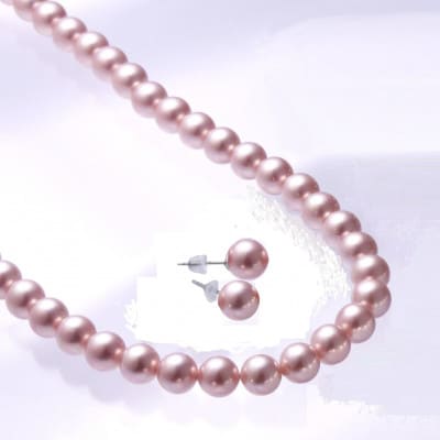 貝パールネックレス2点セット　マグネット留め具　ピンク系(ピアス)
