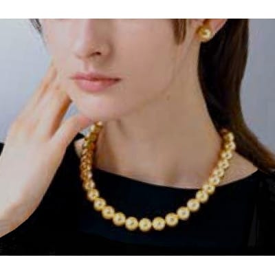 貝パール12mm玉ネックレス&イヤリング　ゴールド系