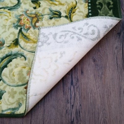 日本製 廊下カーペット 65cm×120cm 【オリエンタル更紗】滑り止め加工(グリーン)