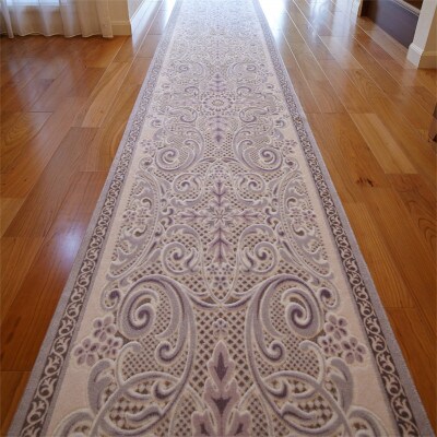 日本製 廊下カーペット 80cm×700cm 【モダンオーナメント】 滑り止め ホワイトラベンダー
