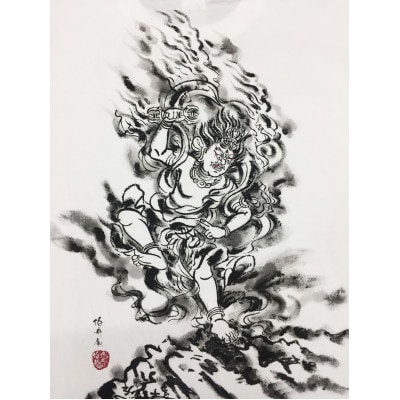 手描きTシャツ 仏画 蔵王権現 白 (半袖 Mサイズ)