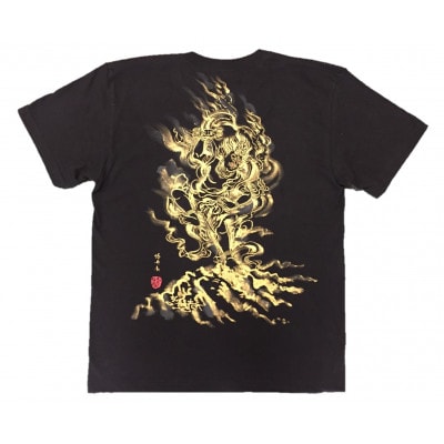 手描きTシャツ 仏画 蔵王権現 黒 (半袖 XLサイズ)
