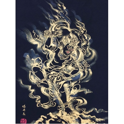 手描きTシャツ 仏画 蔵王権現 黒 (半袖 XLサイズ)