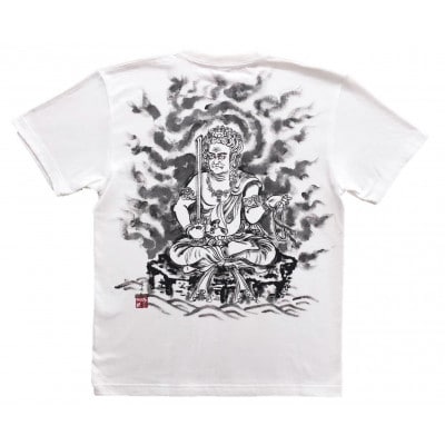 手描きTシャツ 仏画 不動明王 白 綿生地 (半袖 Mサイズ)