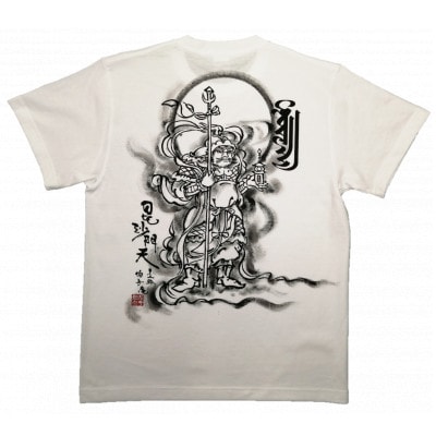 手描きTシャツ 仏画 毘沙門天 白 (半袖 Lサイズ)