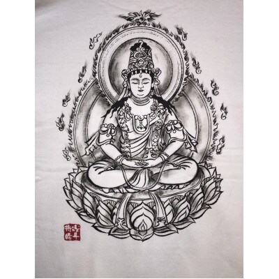 手描きTシャツ 仏画 大日如来 白 (半袖 XLサイズ)