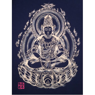 手描きTシャツ 仏画 大日如来 黒 (半袖 Sサイズ)