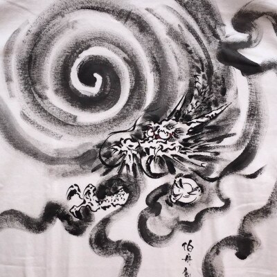手描きTシャツ 日本画 龍神 白 (半袖 Lサイズ)