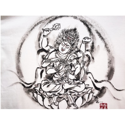 手描きTシャツ 仏画 愛染明王 白 (半袖 Lサイズ)