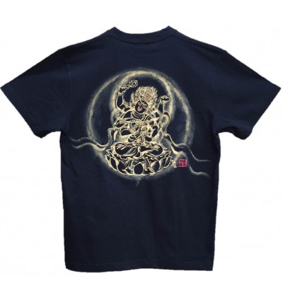 手描きTシャツ 仏画 愛染明王 黒 (半袖 Mサイズ)