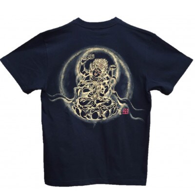 手描きTシャツ 仏画 愛染明王 黒 (半袖 XLサイズ)