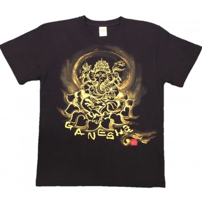 手描きTシャツ 仏画 ガネーシャ 黒 (半袖 Sサイズ)