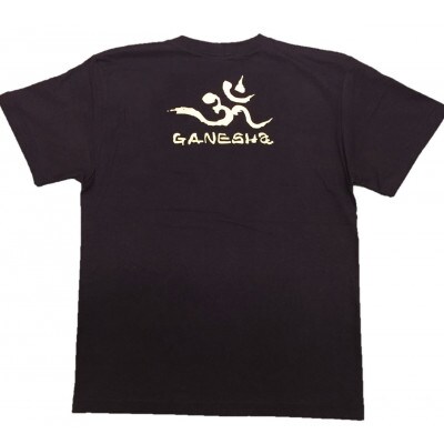 手描きTシャツ 仏画 ガネーシャ 黒 (半袖 Lサイズ)