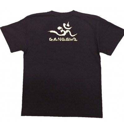 手描きTシャツ 仏画 ガネーシャ 黒 (半袖 XLサイズ)