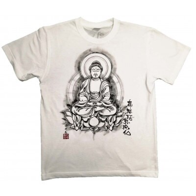 手描きTシャツ 仏画 阿弥陀如来 白 (半袖 Sサイズ)